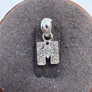 VTG Sterling Silver 925 Cubic Zirconia Letter M Initial Pendant Size 0.5" Length